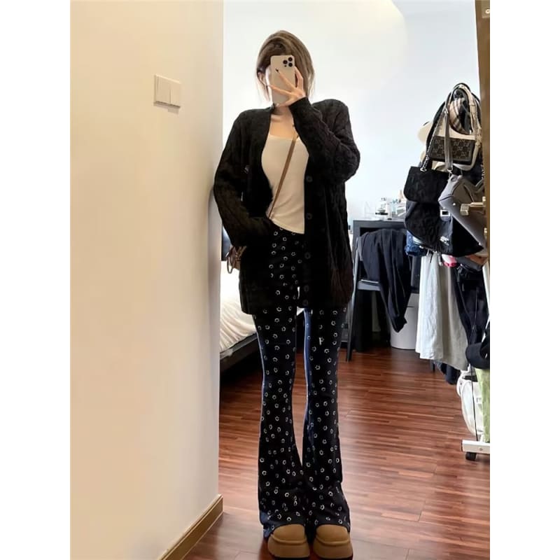 High Waist Smiley Face Print Flared Pants