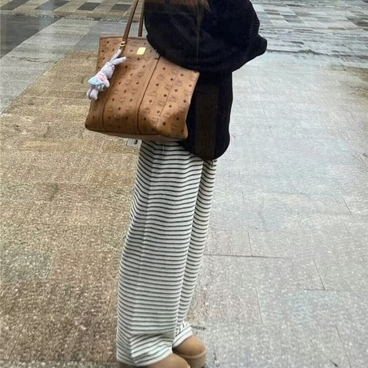 High Waist Striped Wide Leg Pants