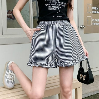 High Waist Striped Wide Leg Shorts