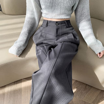 High Waist Striped Wide Leg Suit Pants - Stripe - Gray / S