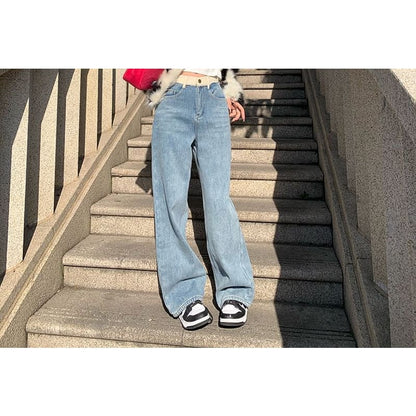 High Waist Two Tone Washed Wide Leg Jeans