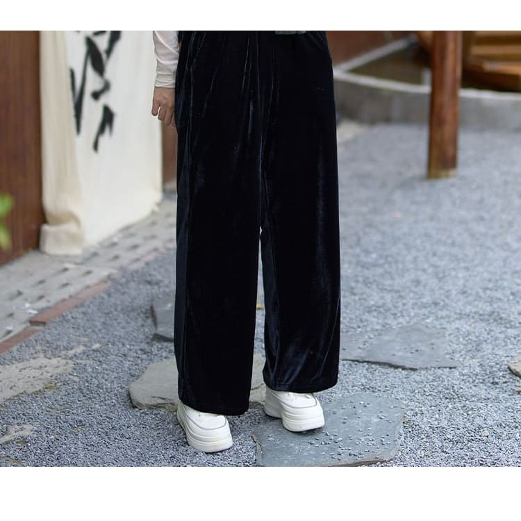 High Waist Velvet Wide Leg Pants