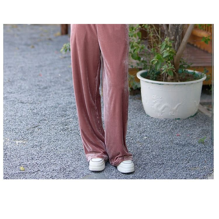 High Waist Velvet Wide Leg Pants