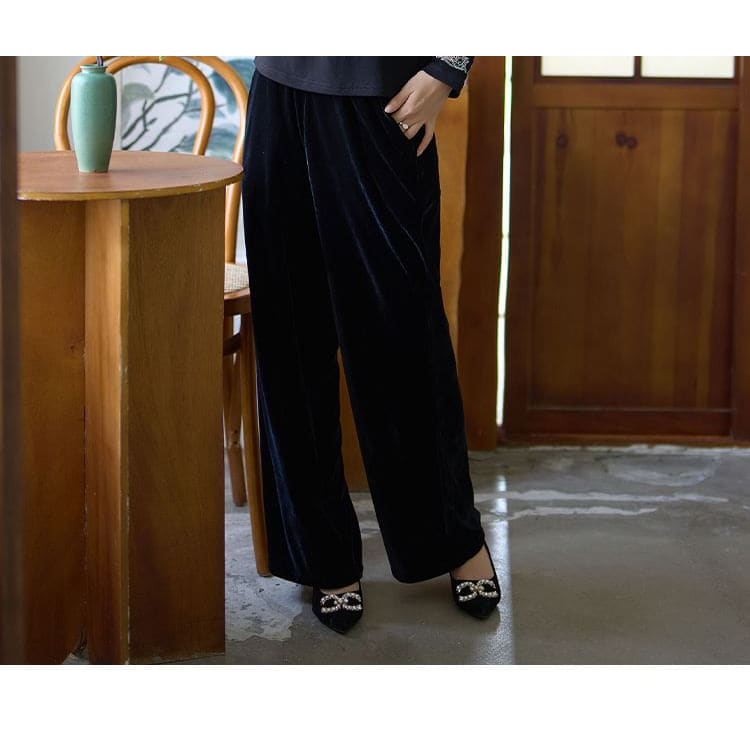 High Waist Velvet Wide Leg Pants