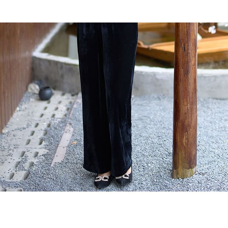 High Waist Velvet Wide Leg Pants