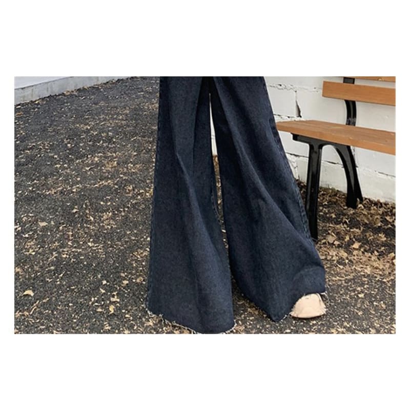 High Waist Washed Fray Hem Maxi Denim Skirt