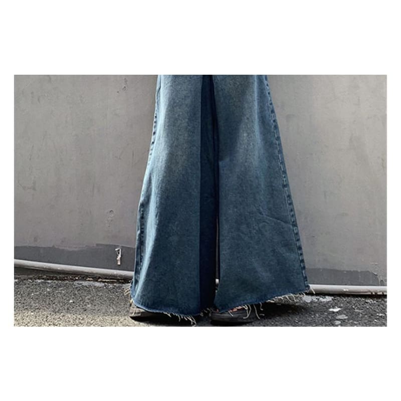 High Waist Washed Fray Hem Maxi Denim Skirt