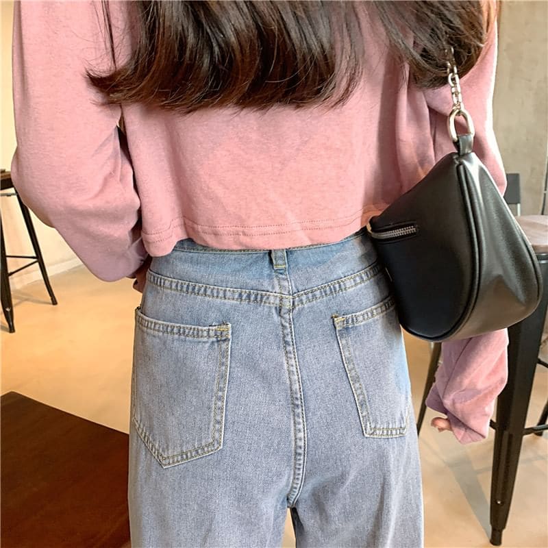 High Waist Washed Loose Fit Jeans