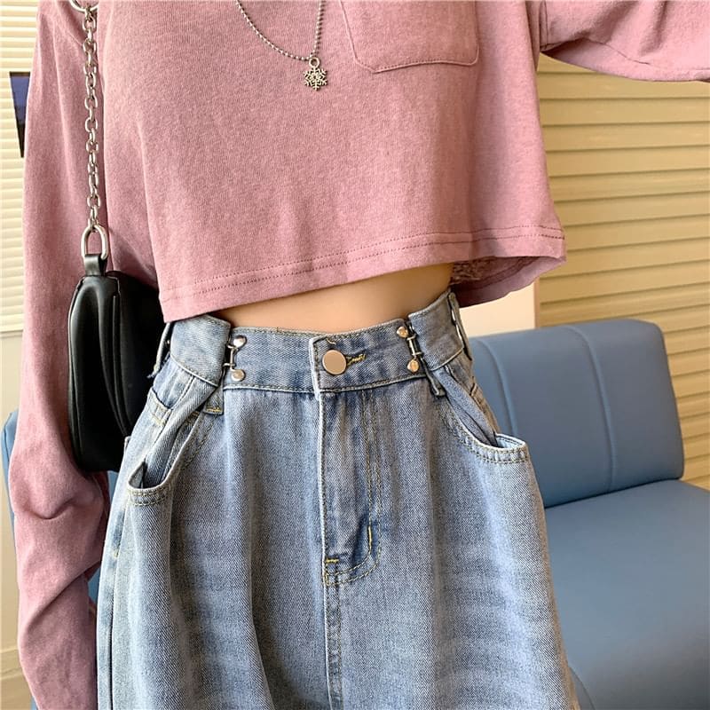 High Waist Washed Loose Fit Jeans