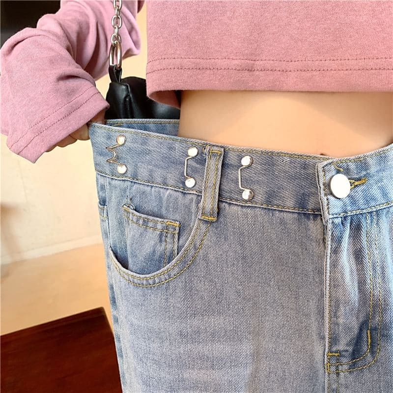 High Waist Washed Loose Fit Jeans