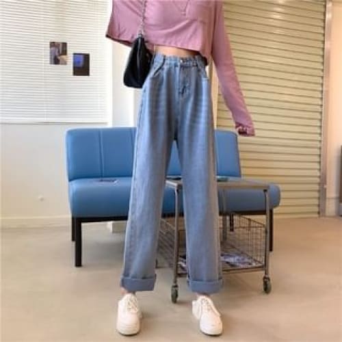 High Waist Washed Loose Fit Jeans