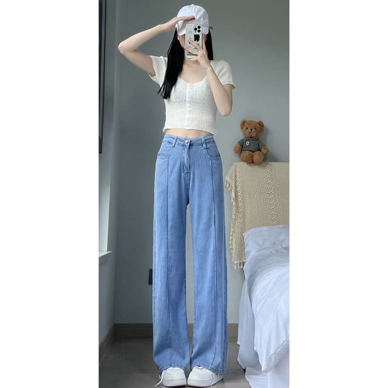 High Waist Washed Wide Leg Jeans