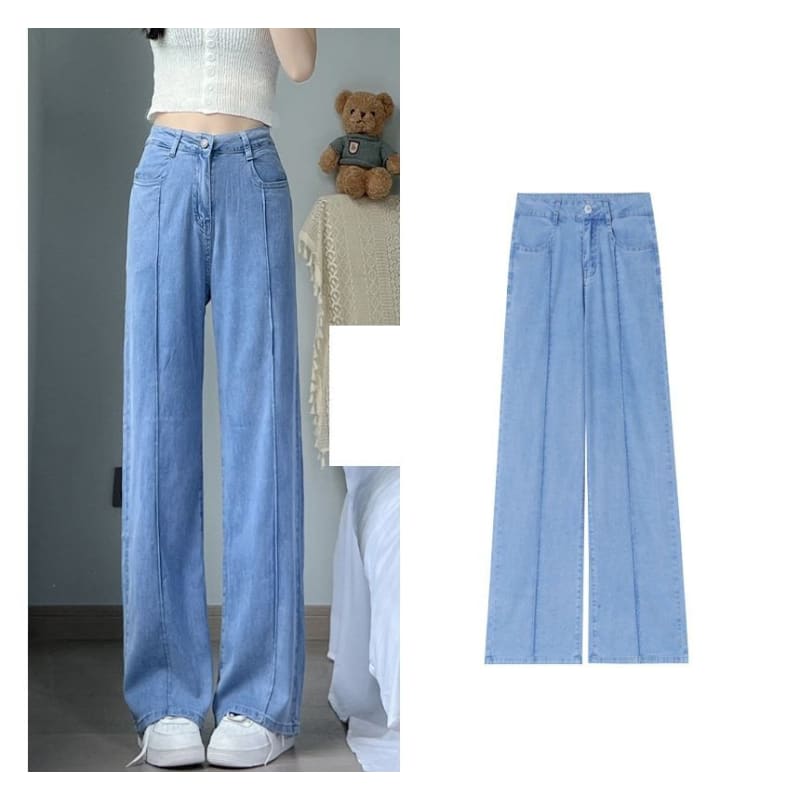 High Waist Washed Wide Leg Jeans