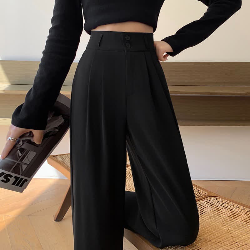 High Waist Wide Leg Double Button Drape Suit Pants