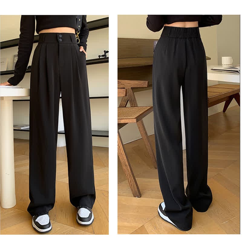 High Waist Wide Leg Double Button Drape Suit Pants