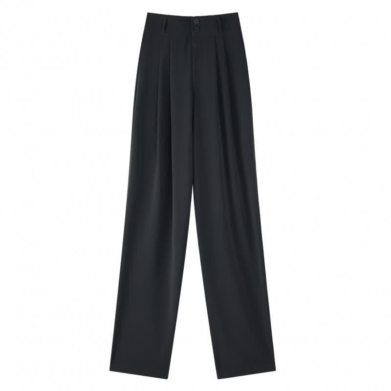 High Waist Wide Leg Double Button Drape Suit Pants - Black