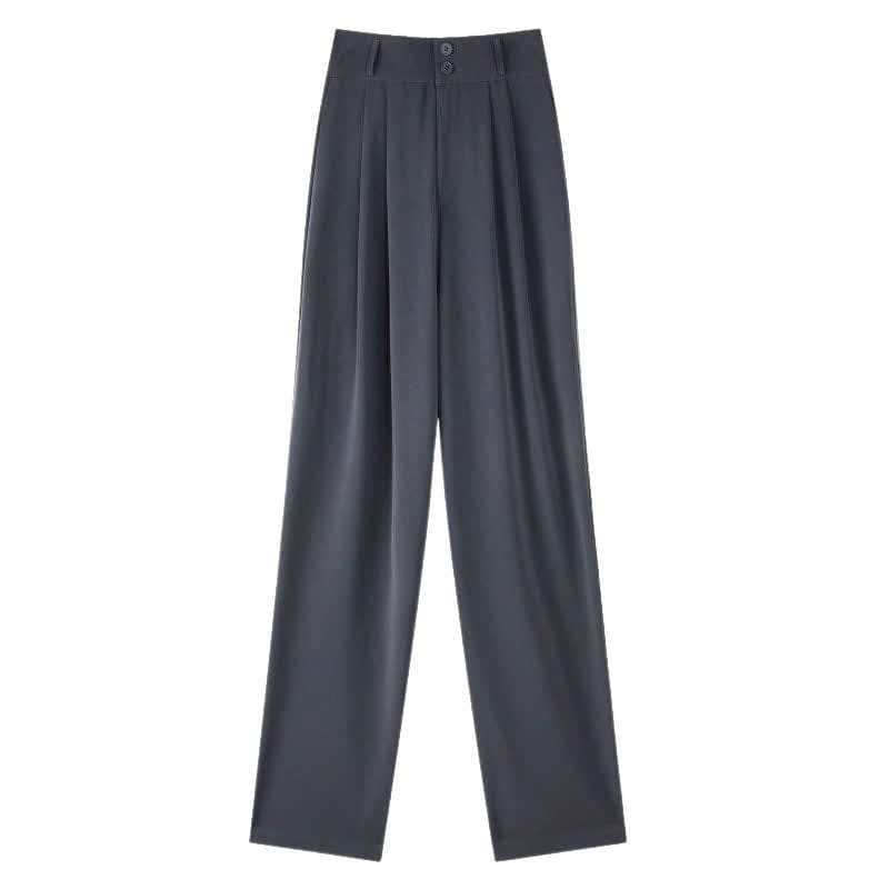 High Waist Wide Leg Double Button Drape Suit Pants - Gray