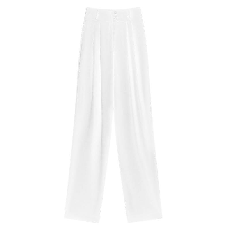 High Waist Wide Leg Double Button Drape Suit Pants - White