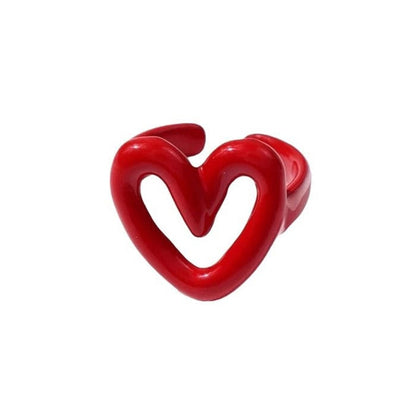 Hollow Heart Chunky Ring - Adjustable / Red - ring