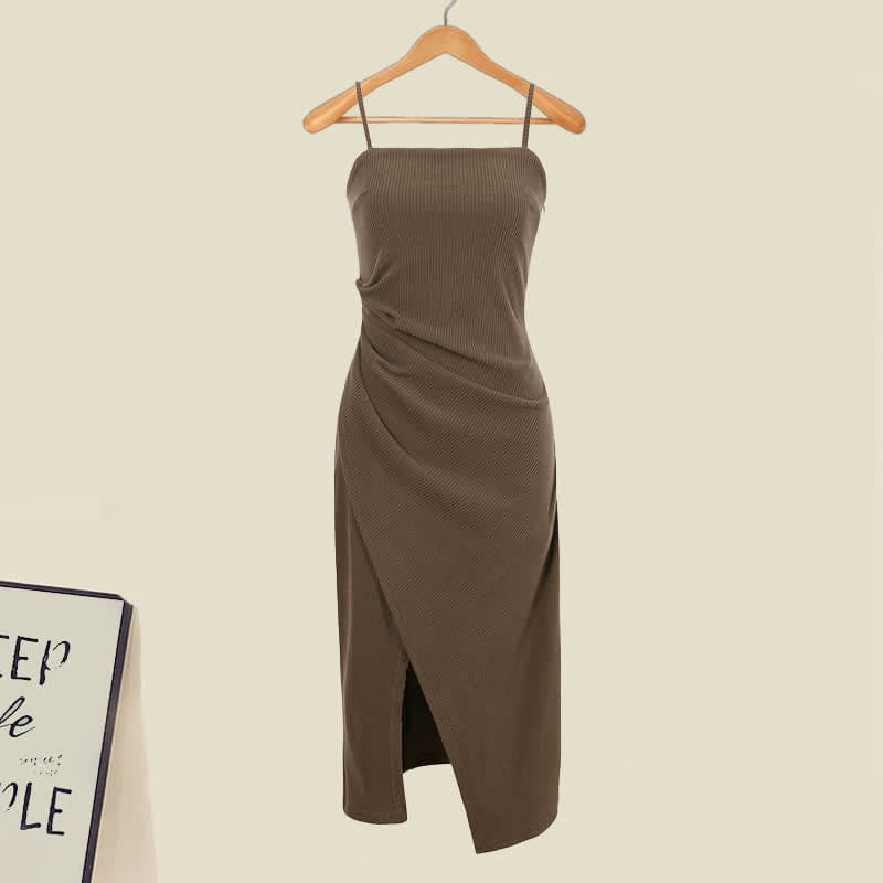 Hollow Out Crochet Shirt Ruffled Split Slip Dress - Dress