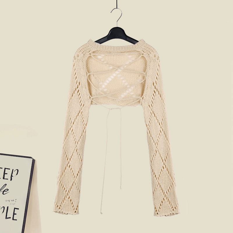 Hollow Out Crochet Shirt Ruffled Split Slip Dress - Shirt