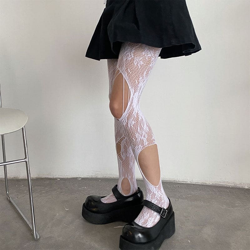 Hollow Out Rose Pattern Mesh Stockings