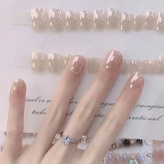 Holographic Press On Nail - D148 - With Glue - Off-White