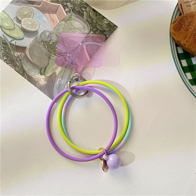 Hoop Phone Strap with Lanyard Pad - B14 - Purple & Green