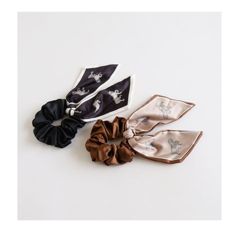 Horse Print Bow Scrunchie - Coffee / One Size