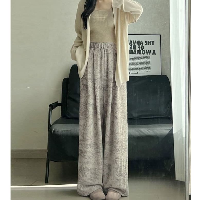 Ink Painting Print High Rise Elastic Waist Wide Leg