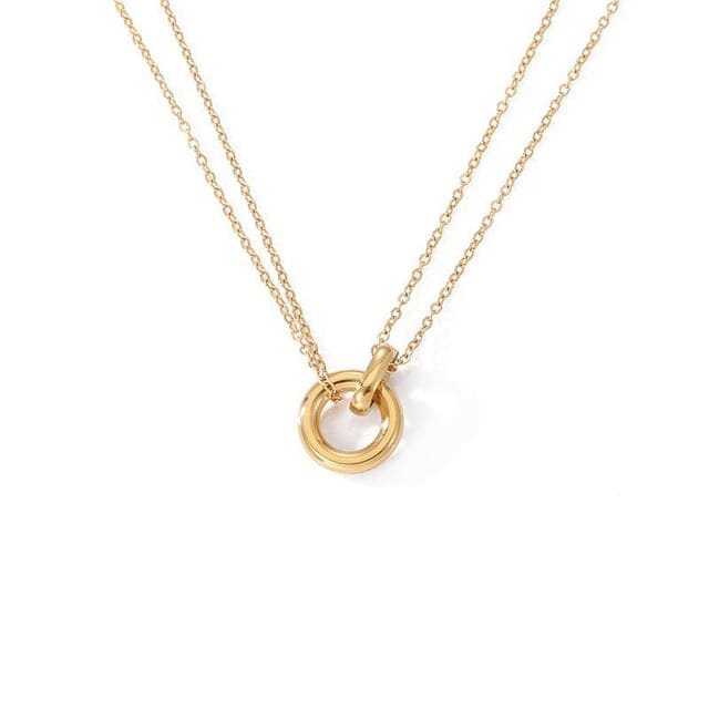 Interlocking Hoop Pendant Alloy Necklace - Gold / One Size