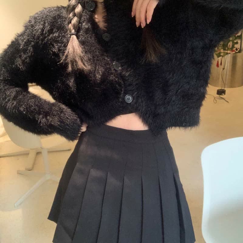 Irregular Cardigan Sweater High Waist Pleated Skirt Set