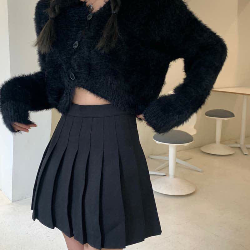 Irregular Cardigan Sweater High Waist Pleated Skirt Set