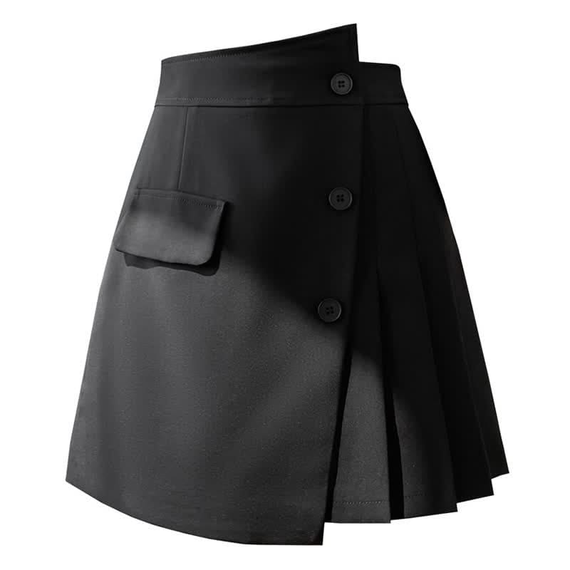 Irregular High Waist Pleated Skirt - Black / M