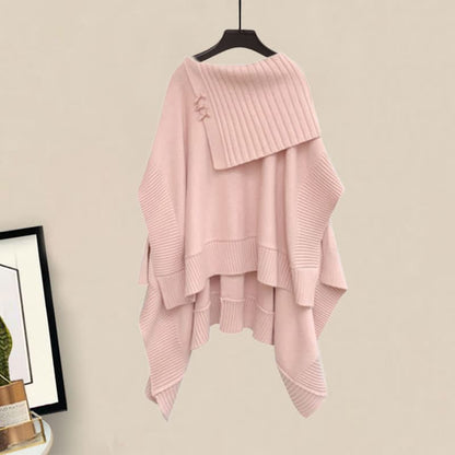 Irregular Off Shoulder Loose Cloak Sweater Pleated Skirt