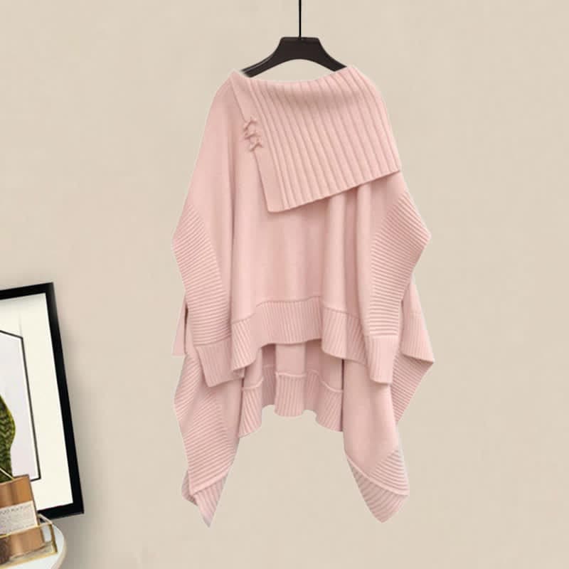 Irregular Off The Shoulder Loose Cloak Sweater Lapel Shirt