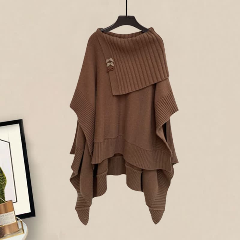 Irregular Off The Shoulder Loose Cloak Sweater Pleated