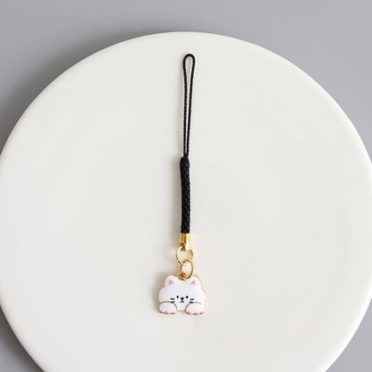 Japanese Cartoon-Cat Phone Strap - Pink Claws - White Cat