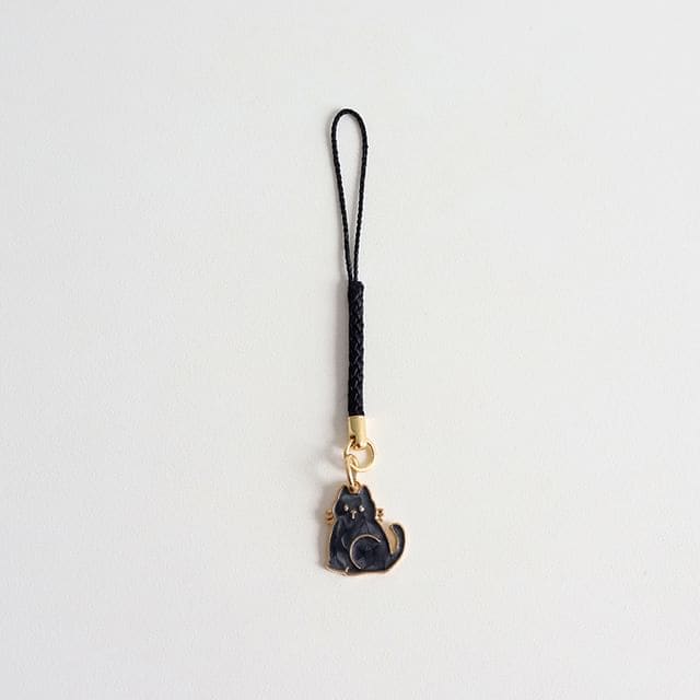 Japanese Cat Phone Strap - Black / One Size