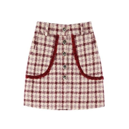 Japanese Fshion Sweet Princess Plaid Wool Short Coat Skirt