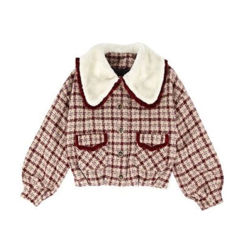 Japanese Fshion Sweet Princess Plaid Wool Short Coat Skirt