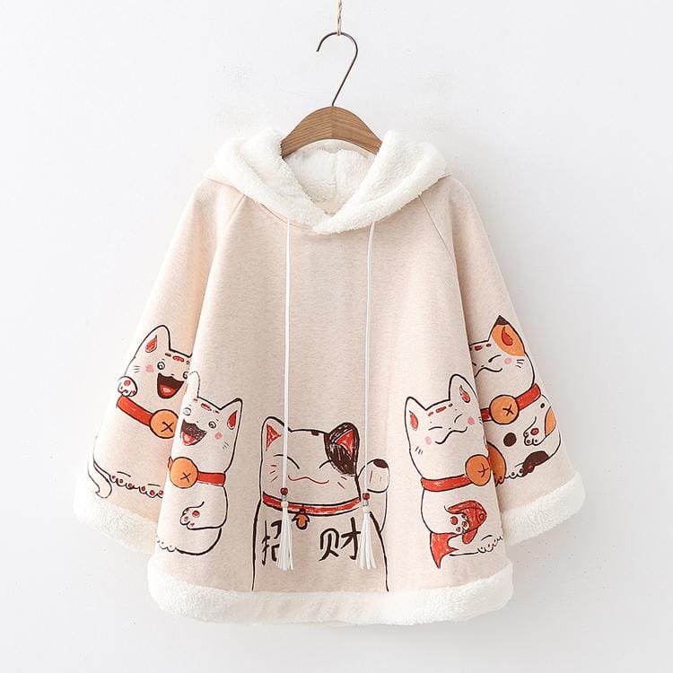 Japanese Harajuku Kawaii Lucky Cat Cloak Cute Hoodies Cape