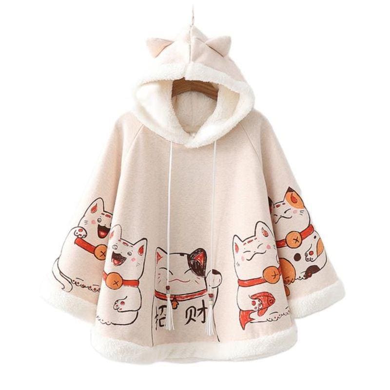 Japanese Harajuku Kawaii Lucky Cat Cloak Cute Hoodies Cape