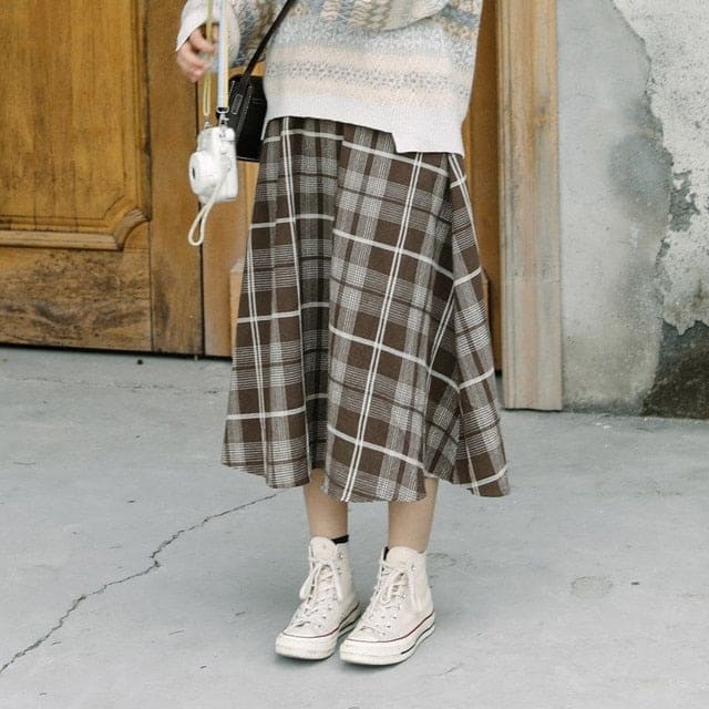 Japanese Harajuku Winter High Waist Plaid Elegant Skirt