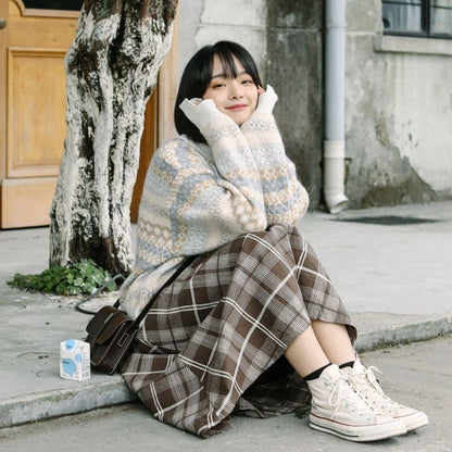 Japanese Harajuku Winter High Waist Plaid Elegant Skirt