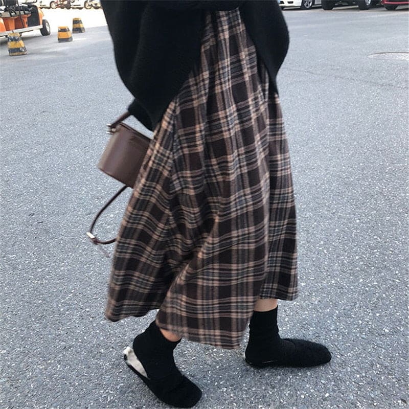 Japanese Harajuku Winter High Waist Plaid Elegant Skirt