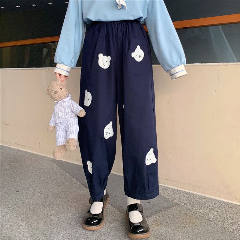 Japanese Kawaii Bear Printing High Waist Elastic Pants