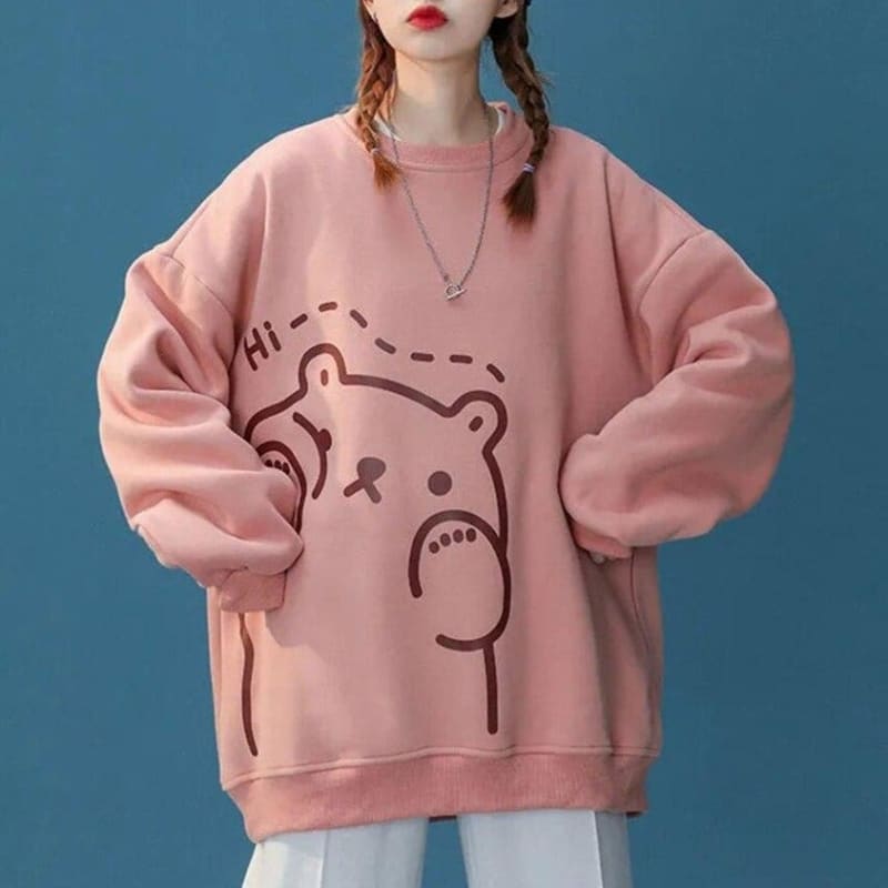Japanese Kawaii Bear Printing Sweatshirt Oversized Pullover