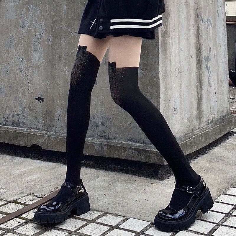 Japanese Kawaii Bow Fake Over Knee Thigh Tights MK16868