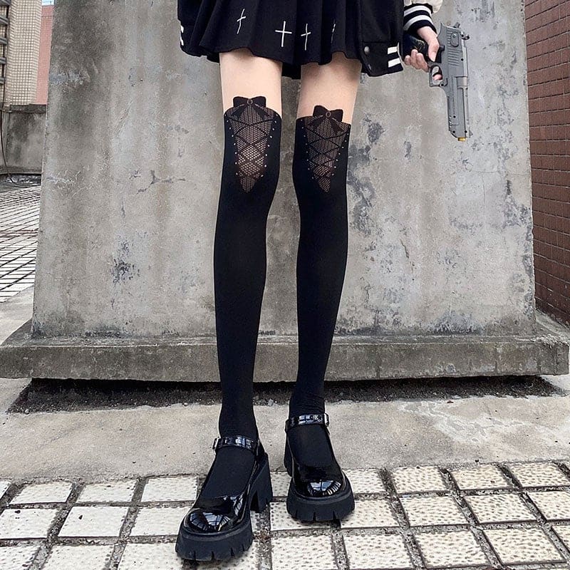 Japanese Kawaii Bow Fake Over Knee Thigh Tights MK16868